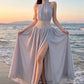 Beads Sequins Patchwork Dress Women Elegant Halter Ruched Sleeveless Split Fashion Beach Evening Party Club Bodycon