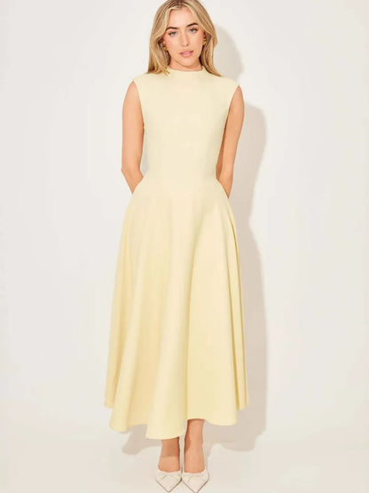 Sleeveless High Waist Sexy Midi Dress For Women Fashion Elegant Solid Pleated Club Party Long Dresses Female New