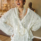 Women Sequin Cardigan Shirt Sparkly Long Sleeve Tie Open Front Shirts White V Neck Cardigans Top Going Out Streetwear