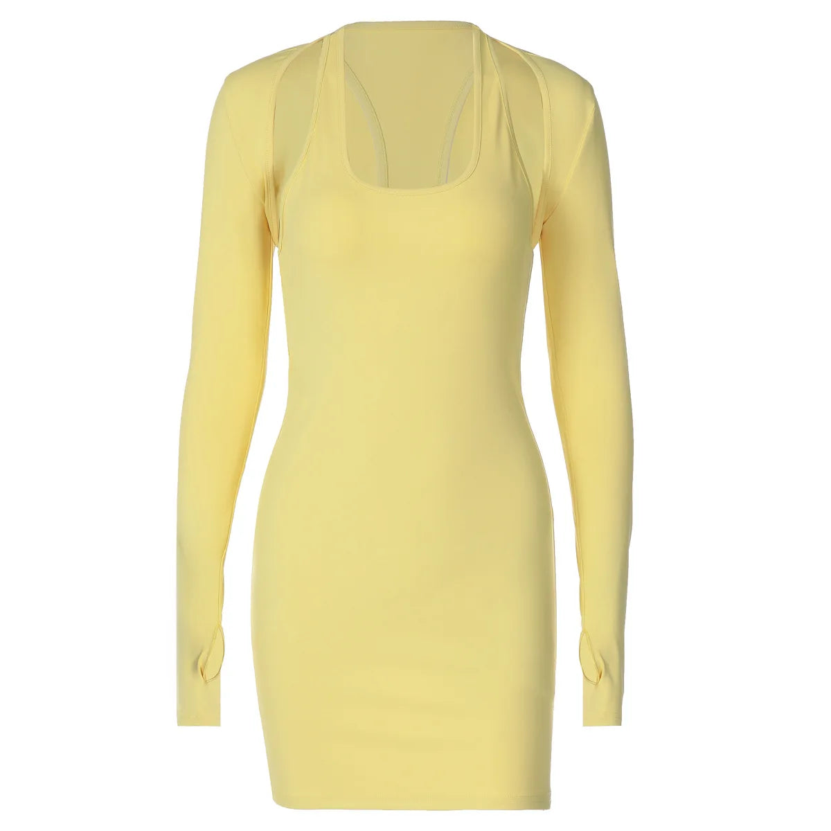 Scoop Neck Bodycon Mini Dress with Matching Long Sleeve Shrug Overlay Sexy 2 Piece Sets Woman Fall Outfits