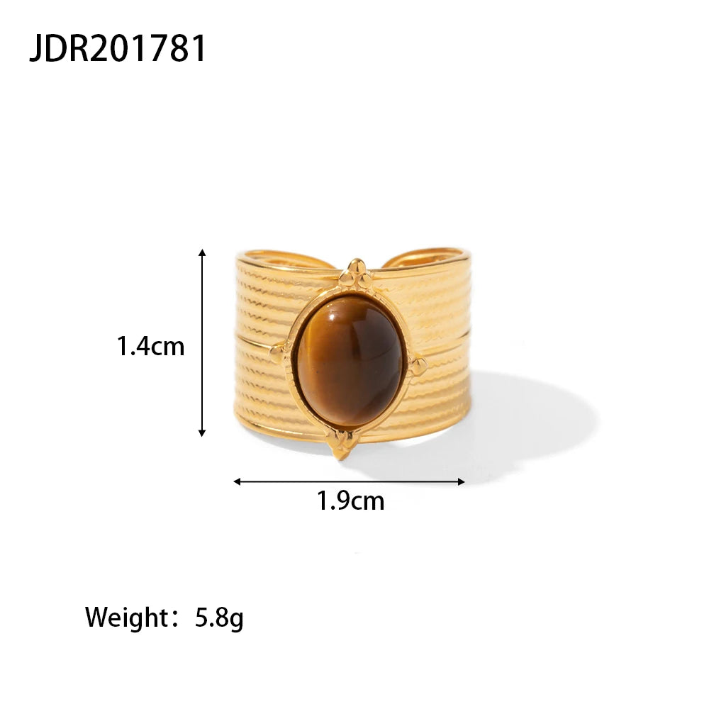 New Design Natural Stone Stainless Steel Ring Women Waterproof Stylish Golden Jewelry 2022 NEW Set