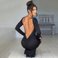 Sexy Black Open Back Holiday Party Dress Women Elegant Long Sleeve Bodycon Maxi Dresses Evening Gown