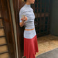 Fashion Summer 3-Piece Set Women Turtleneck Folds Shawl+Simple Solid Tank Tops+Patchwork Color Blocking Skirt Outfit