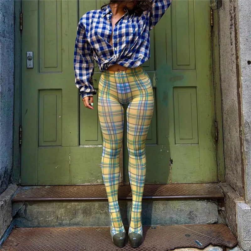 Women Semi Sheer Mesh Printed Tights Footed Pantyhose High Waist Seamless Patterned Stockings Y2K Street Party Hosiery