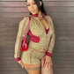 Casual Women 2 Piece Set  Tracksuit Leopard Print Patchwork Zip Crop Jacket+Shorts Sporty Stretch Streetwear Outfits