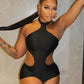 Sexy Thick Romper Women Sexy Hollow Irregular Tight Midnight Club Hipster Stretch Halter Backless Activity Playsuit