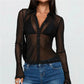 Sheer Button Down Shirts for Women See Through Mesh Long Sleeve Button Up Blouse Shirt Sexy Going Out Tops Streetwear