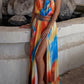 Colorful Print Dress Woman Sexy Wrap Chest Backless High Splits Summer Holiday Beach Party Elegant Style Long Bodycon