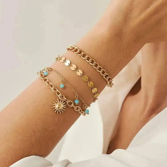 4 Pcs/Set Y2k Trendy Bohemia Imitation Crystal Sunflower Bracelets for Women Creative Exquisite Party Banquet Jewelry