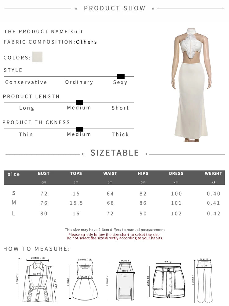 Elegant 2 Piece Set Women Trend Feather Patchwork Backless Halter Bandages Tank Top+Simple Skirts Fashion Party Suit
