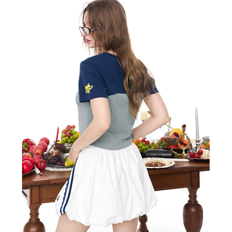 Jersey Style Cropped Top, Number 10/66 Print Sporty Tee, Layered Short Sleeve T-shirt for Women
