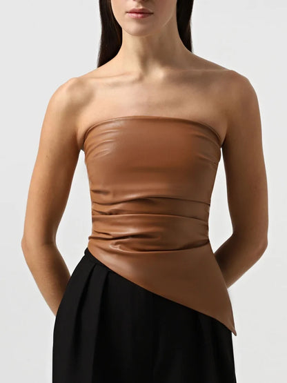 PU Leather Tube Top Sexy Women Summer Tanks 2025 Fashion Asymmetrical Strapless Backless Crop Tops