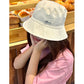 Reversible Pink Plaid & Beige Bucket Hat with Metal Logo for Women