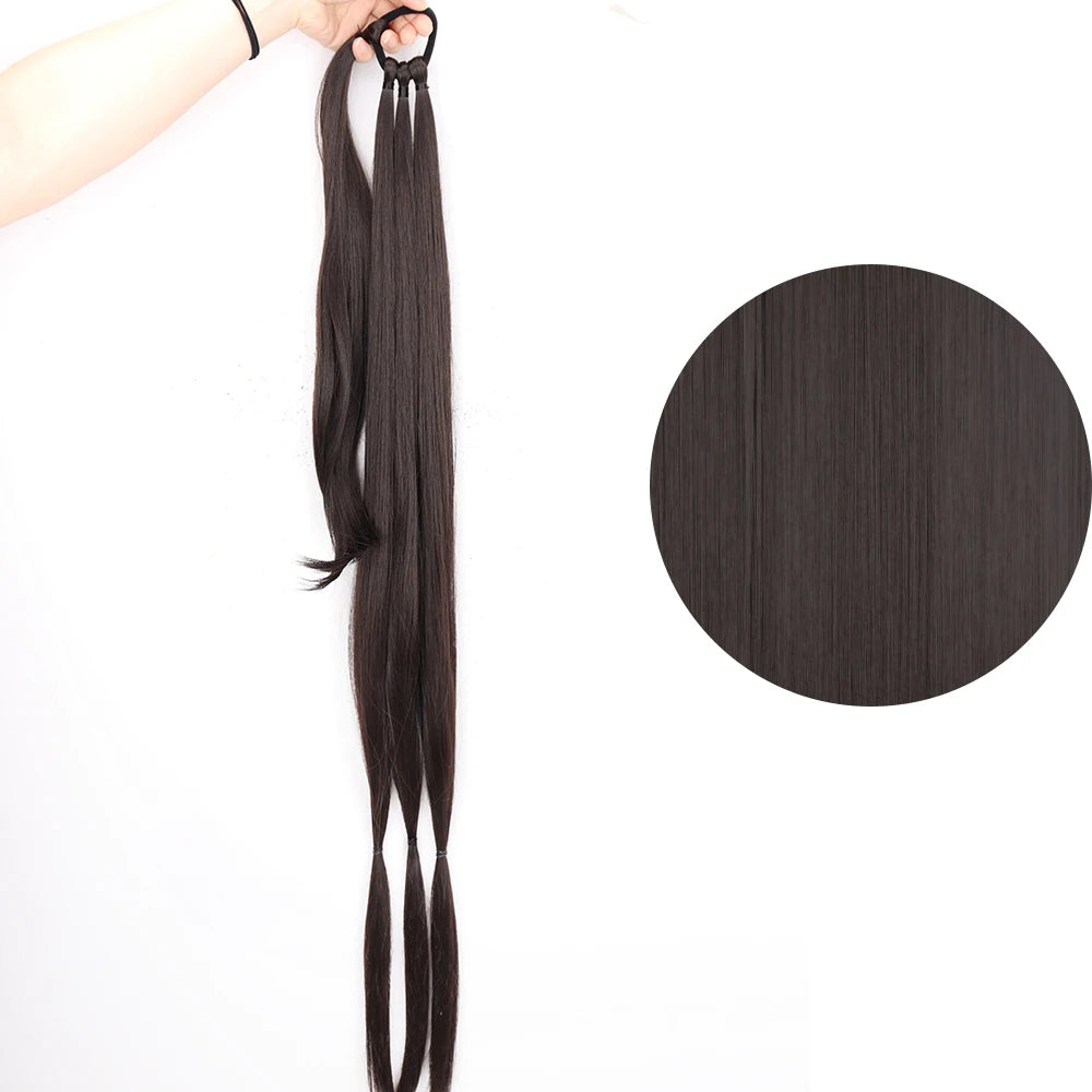 Ponytail Extensions Synthetic Boxing Braids Wrap Around Chignon Tail With Rubber Band Hair Ring 34 "DIY Brown Ombre Braid