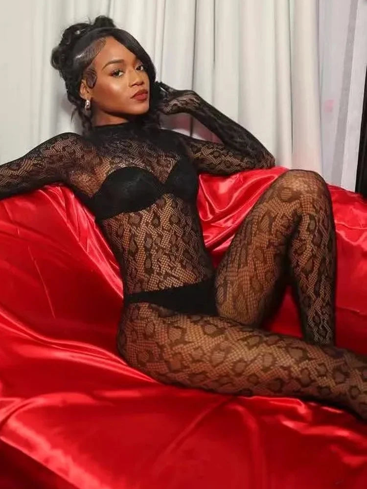 Backless Foot Jumpsuits Women Coquette Y2K Sexy Jacquard Full Sleeve Midnight Club Party Hipster Activity Overalls