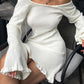 Lace Up Flared Long Sleeve Backless Short Dresses for Women Fall Winter Elegant Sexy Knit Sweater Dress
