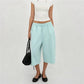 Ladies Raw Edge Bermuda Sweat Pants Elastic Drawstring Waist Loose Wide Leg Casual Knee Length Capri Jogger Trousers