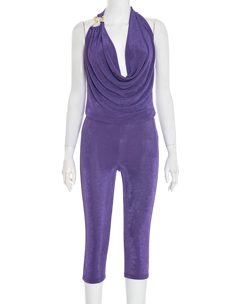 Clubwear Sexy 2 Piece Set Y2K Hipster Women Swing Collar Tank Tops+Bike Shorts Matching Stretch Midnight Slim Outfits