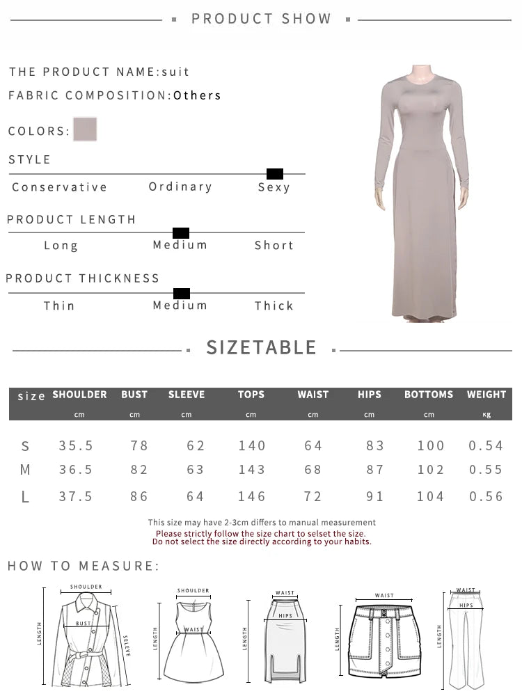 Casual Elegant 2 Piece Set Women o-Neck Skinny High Splits Maxi Dress+Solid Straight Pants Daily Simple Fashion Suit