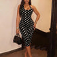 Midnight Romper Women Sexy Backless Halter Fashion Polka Dot Print Low-Neck Bandages Sleeveless Hottie Party Playsuits