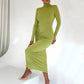 High Neck Full Sleeves Long Dresses for Women Elegant Fashion Ruched Bodycon Dress Green Purple Winter 2023