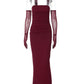 Strapless Backless Sexy Maxi Dress For Women Burgundy Mesh Sleeve Off-shoulder Bodycon Club Party Evening Long Dress