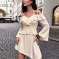 Ruffled Patchwork Dress Women Sexy Simple Slash Neck Bandages Puff Sleeve Irregular Hem Fashion Party Club Bodycon