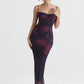 Purple Print Sexy Long Fishtail Dress For Women Robe New Spaghetti Strap Sleeveless Backless Ruched Maxi Dress Vestidos