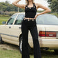 Metal Hollow Women 2 Piece Set Halter Tank Tops+Straight Pants Matching Streetwear Casual Simple Basic Slim Outfits
