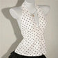 Ladies Vintage Polka Dot Halter Neck Top Deep V Tie Back Sleeveless Ruched Waist Peplum Tank Top For Y2K Streetwear