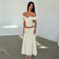 Women's Matching Sets Polka Dot Ruffle Off Shoulder Crop Top Maxi Skirt 2 Piece Set Summer Vacation Outfits