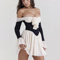 Elegant Strapless Backless Sexy Mini Dress For Women New Off-shoulder Long Flare Sleeve Pleated Club Party Dress