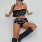 Hipster Sexy Hollow Metal Women 2 Piece Set Hipster Luxury Strapless Tops+Shorts Matching Streetwear Skinny Slim Outfits