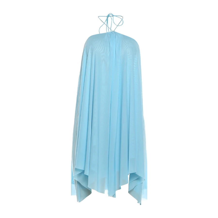 Halter Loose Dress Women Y2K Summer Sleeveless Backless Tiered Lrregular Hem Beach Vacation Sexy Trend Party Bodycon