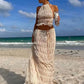 Sexy Women 2 Piece Set Beach Thin Patchwork Stripe Backless Camisole+Long Skirts Hipster Vacation Matching Clubwear