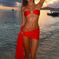 Beach Vacation 3 Piece Set Women Sexy Starfish Tube+Bandage Thong+Side Ribbon Ruched Skirts Matching Club Swimsuit