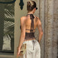Lace Trim Cowl Neck Halter Tops for Woman Sexy Y2k Clothes Backless Crop Top Tanks Camis Summer 2026