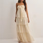 Women's Strapless Long Dress Fashion Sleeveless Tiered Hem Tube Dress Summer Beach Holiday Party Wedding Dress