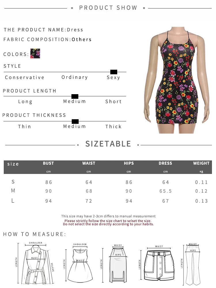 Colorful Floral Print Dress Women Low-Neck Cross Backless Sleeveless Skinny Sexy Fashion Beach Party Summer Mini Bodycon