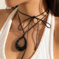 Vintage Hollow Out Big Water Drop Pendant Necklace For Women Personality Black Leather Wax Thread Rope Choker Jewelry