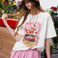 Women's Oversized Drop Shoulder T-Shirt, Graffiti Cake Print Double Gauze Tee, Casual Versatile Summer Short Sleeve Top