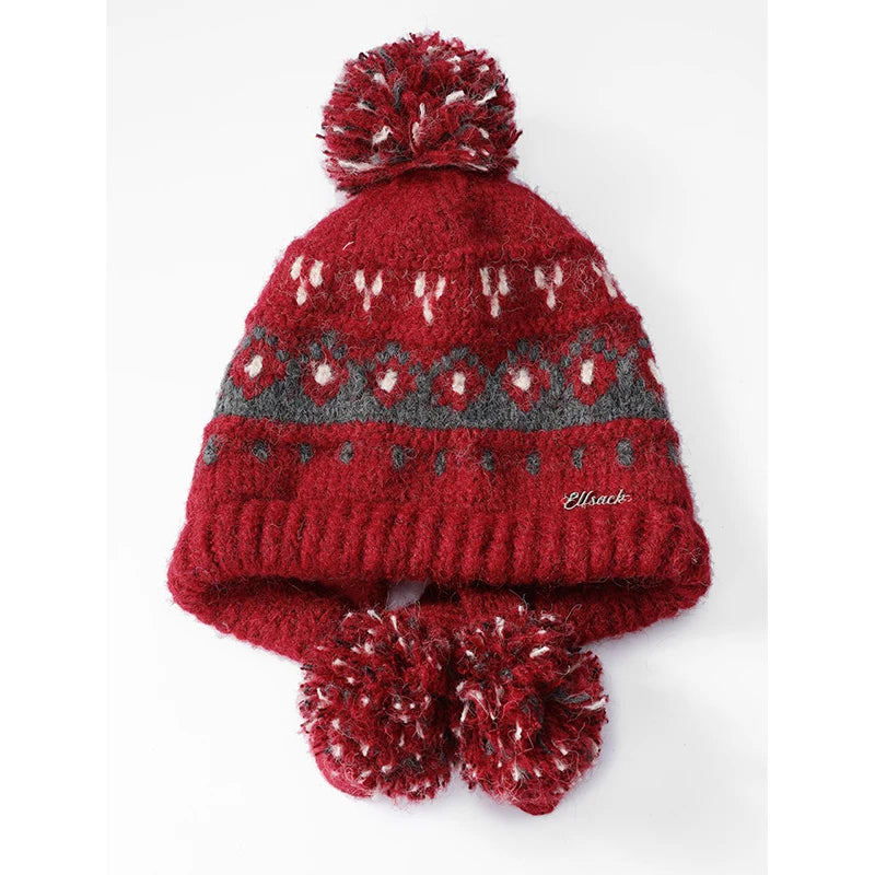 2025 Winter New Arrivals Cute Casual Stripe Diamond Plush Pom Pom Beanie For Women