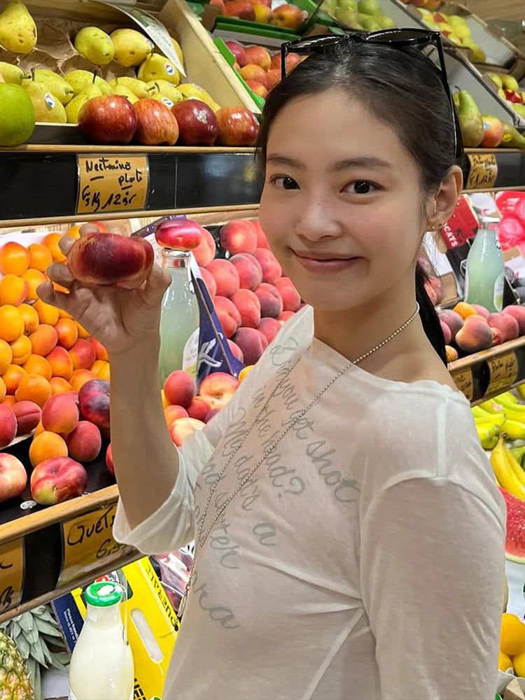 Simple T-Shirts Women Basic See Through Letter Print Long Sleeve Neck Skinny Autumn Trend Street Classic Casual Tees