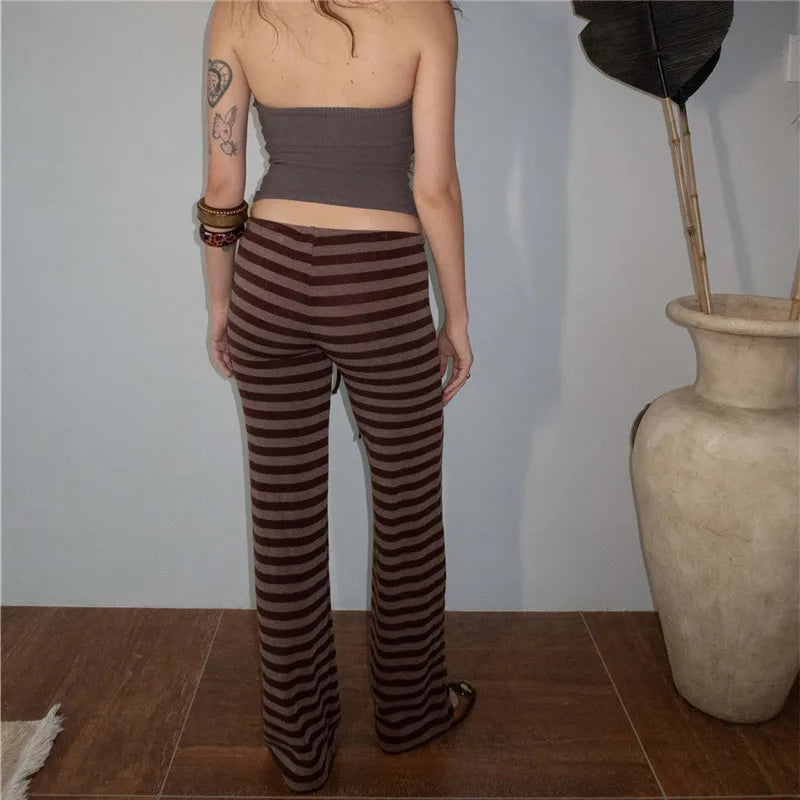 Y2k Striped Pants Fairy Coquette Low Waist Lounge Sweatpants Preppy Teen Girl Vintage Long Trousers Streetwear