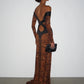 Full Sleeve Sexy Leopard Backless Dress Women Autumn Trend Color Blocking Hollow Elegant Fashion Party Street Bodycon