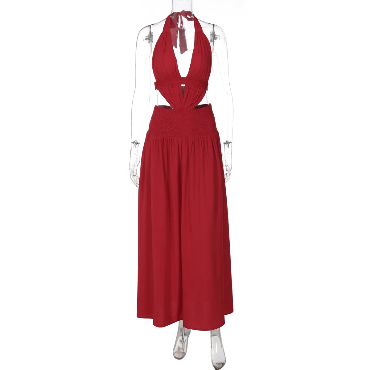Lace-up Halter Neck Backless Maxi Dresses for Woman Sexy Red Evening Dress Birthday Gown Summer 2026