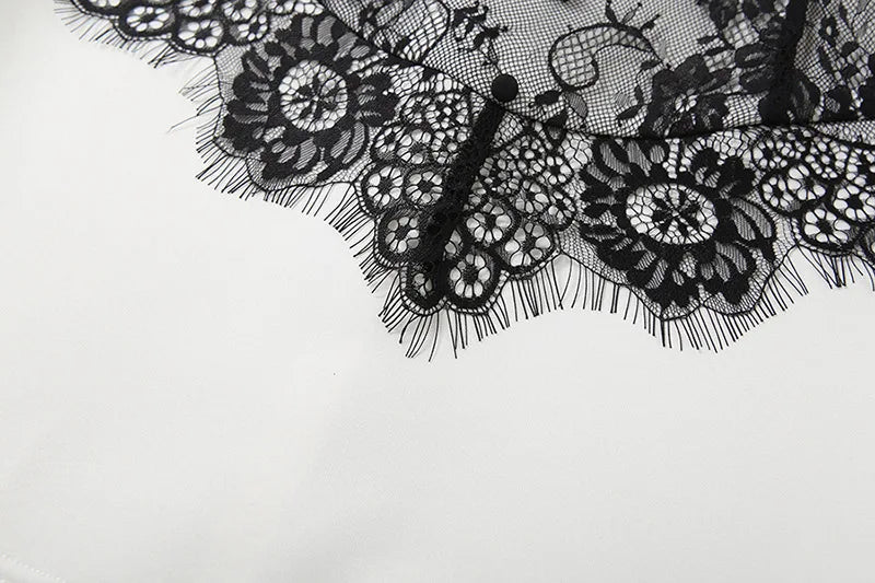 Lace Patchwork White Blazer Dress Winter Woman Elegant Fashion V Neck Long Sleeve Short Dresses