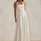 White Halter Backless Sexy Maxi Dress Women Elegant Square Collar Sleeveless Bodycon Club Party Long Dresses Female