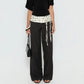 Elegant Office Ladies Wide Leg Trousers Plus Size High Rise Polka Dot Waist Tie Black Loose Work Wear Business Pants
