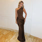 Satin Splicing One Shoulder Draped Maxi Dress Evening Gown Woman Party Dresses Elegant Sexy